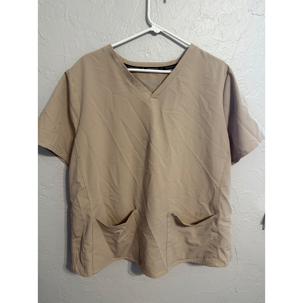 Fabletics Feel Good Performance Scrub Top Tan Khaki V-Neck 2X Womens Medical